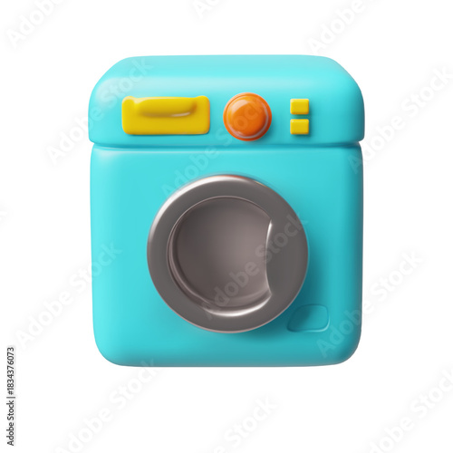 Automatic washing machine 3D cartoon plastic style vector icon, laundry equipment, washing home appliance, laundromat