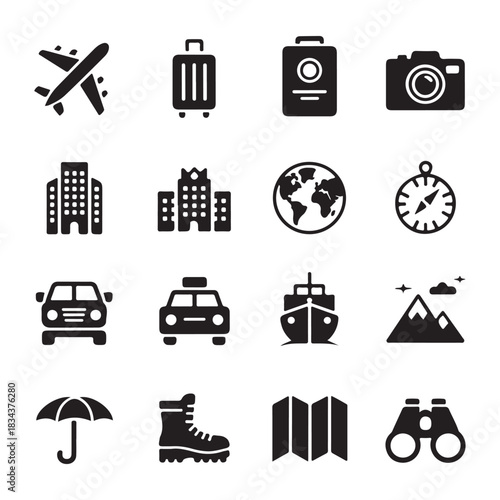 Airplane travel silhouette icon for flight booking and tourism design