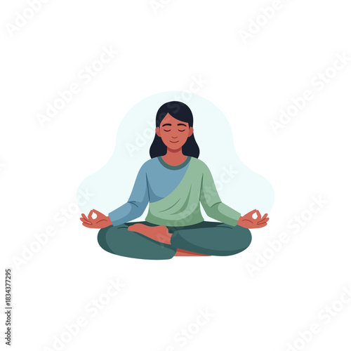Woman Meditating in Lotus Position for Mindfulness and Relaxation.