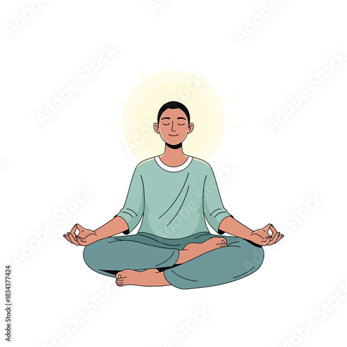 Young man practicing mindfulness and yoga meditation.