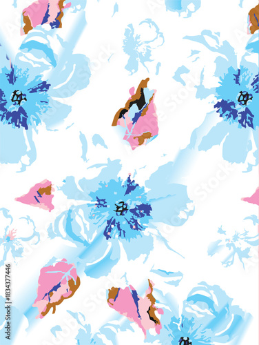 Seamless colorful floral pattern. Hand drawn flowers, herbs, leaves, branches, berries, tulip. Simple cute flat vector elements. Design for textile, cover, wallpaper