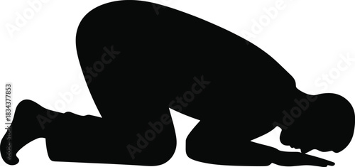 Muslim pray silhouette vector illustration of man bowing in prayer, sujud posture in islamic worship