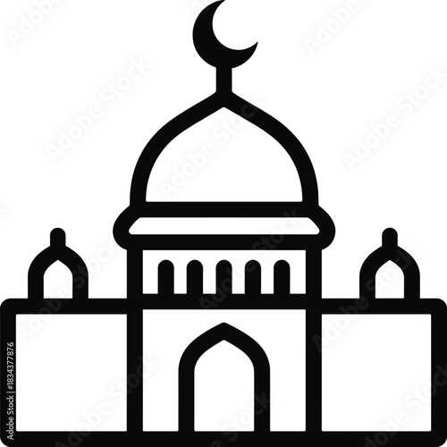 Traditional mosque featuring multiple domes and a prominent crescent symbol in muslim pray concept