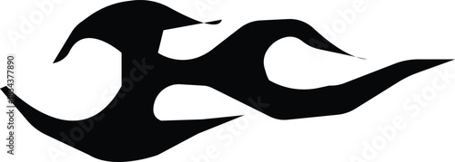 Black flame icon in flat style, fire silhouette with tribal blaze shapes and decorative heat graphic , monochrome burning element pack with synonym illustration