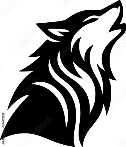 Tribal Style Wolf Silhouette with Sharp Edges, Minimal Black Animal Logo for Tattoo, Branding and Streetwear Design