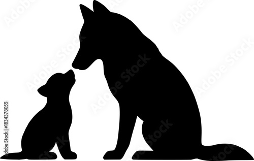Mother and Pup Wolf Silhouette, Minimal Black Animal Logo for Family, Branding, Tattoo and Wildlife Design