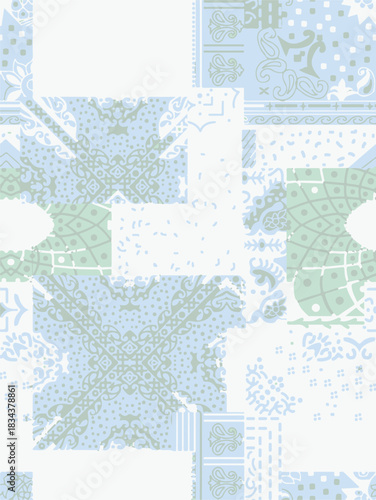 seamless patchwork paisley pattern on background.Seamless patchwork design vector fabric design. Vector graphic tile for interior and clothing fabric or ceramic tiles