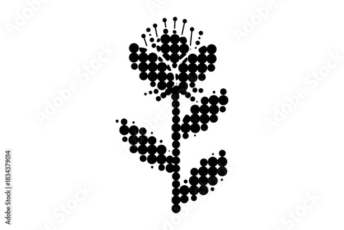 Geometric dot art flower silhouette with detailed petals and leaves