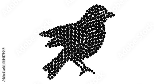 Bird silhouette composed of black circular dots in modern design