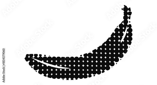 Halftone banana silhouette with geometric dot pattern