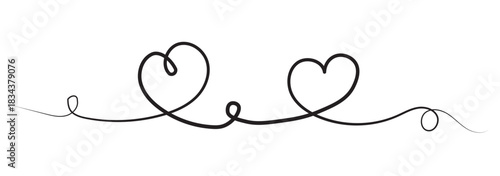 One line art heart vector. Line art, one continuous line, simple, hand drawn and sketch style. Heart line scribble style decoration element. Hand drawn linear love heart design icons. 