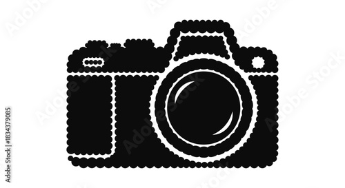 Halftone silhouette of a camera in monochrome design