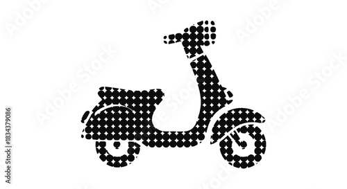 Abstract halftone scooter silhouette in black and white minimalist style