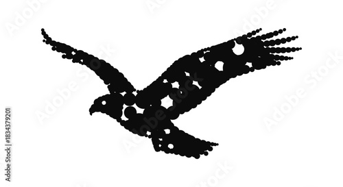 Silhouette of a bird in flight composed of circular shapes