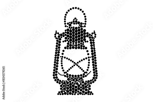 Vintage lantern silhouette composed of circular dots in black and white design