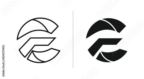 Abstract Geometric Letter E Logo Design with Outline and Solid Versions