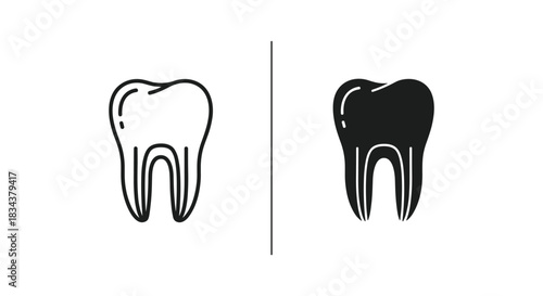 Tooth icon set with outline and solid glyph for dentistry and oral health