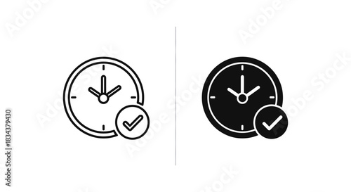 Timely Completion Clock with Checkmark Icon Set