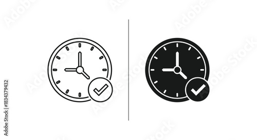 Time Complete Clock with Checkmark Icon Set