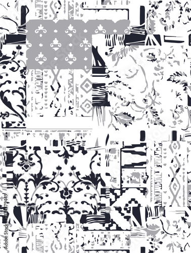 seamless patchwork paisley pattern on background.Seamless patchwork design vector fabric design. Vector graphic tile for interior and clothing fabric or ceramic tiles