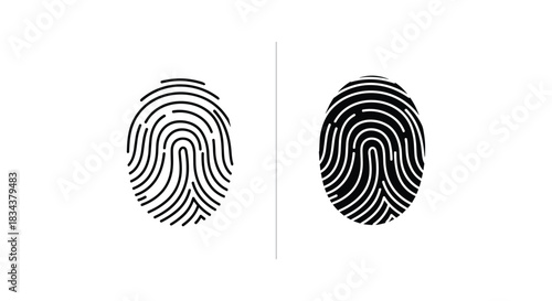 Two Fingerprint Icons: Biometric Identification and Security Symbols in Outline and Solid Black & White Styles