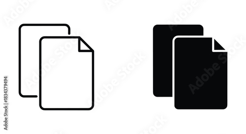 Copy Duplicate Icon Set - Outline and Filled Document Symbols for UI/UX Design