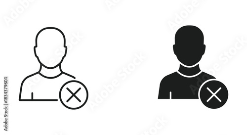 User Remove Icon Set - Outline and Solid Profile with Cross Mark Vector Graphics