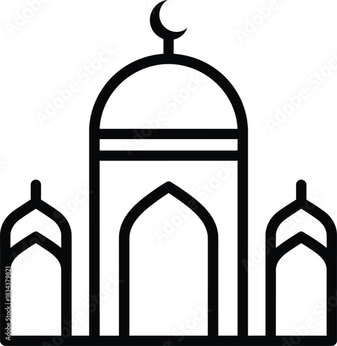 Minimalist mosque outline line art icon symbol. islamic ramadan kareem celebration with muslim pray to allah