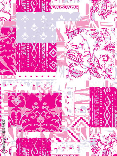 seamless patchwork paisley pattern on background.Seamless patchwork design vector fabric design. Vector graphic tile for interior and clothing fabric or ceramic tiles