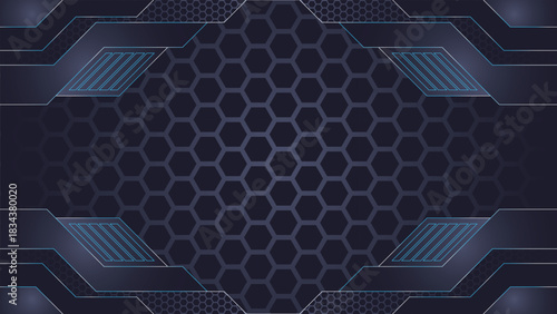 Dark futuristic tech background featuring a geometric hexagon pattern with modern digital elements and clean lines ideal for technology themes gaming interfaces cyber designs and advanced UI concepts