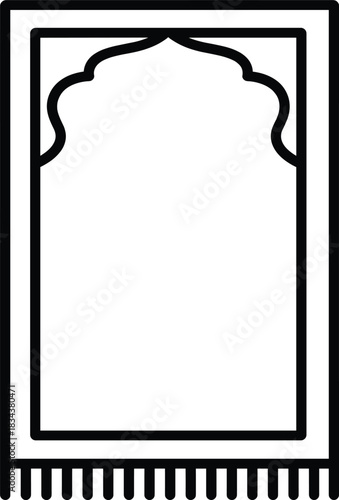 Ornate vector outline of a muslim pray rug with an arched top for spiritual devotion and worship