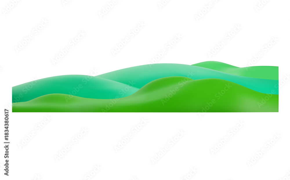 Obraz premium Green grass playground 3D plastic style, vector summer nature design element, cartoon field lawn, meadow landscape