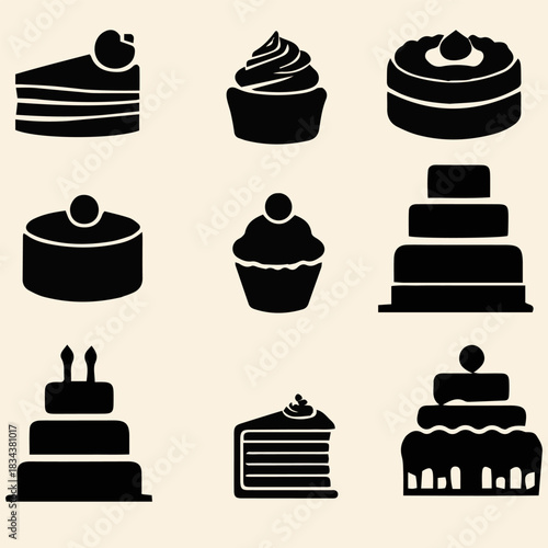 Cake Icon Set Celebration party