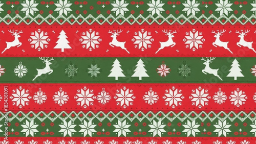 Classic christmas ugly sweater pattern with reindeer and snowflakes