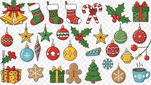 Collection of festive christmas ornaments and decorations