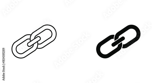 Chain link icon set: outline and solid connection symbols
