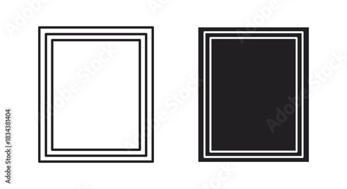 Set of Black and White Minimalist Rectangular Frames or Borders, Outline and Filled Variations, Perfect for UI, Graphic Design, or Decorative Elements