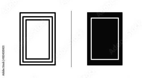 Minimalist Concentric Rectangular Frames Icons: Outline and Solid Black Versions