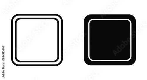 Minimalist Rounded Square Stop Button Icons: Outline and Filled Versions