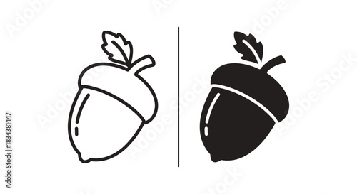Acorn icon set in outline and solid black versions