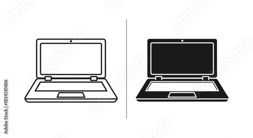 Laptop Computer Icons: Outline and Filled Glyph Style for Devices