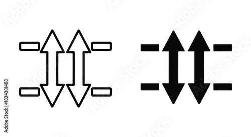 Vertical Sort/Filter Arrows Icon Set (Outline & Filled) with Horizontal Bars