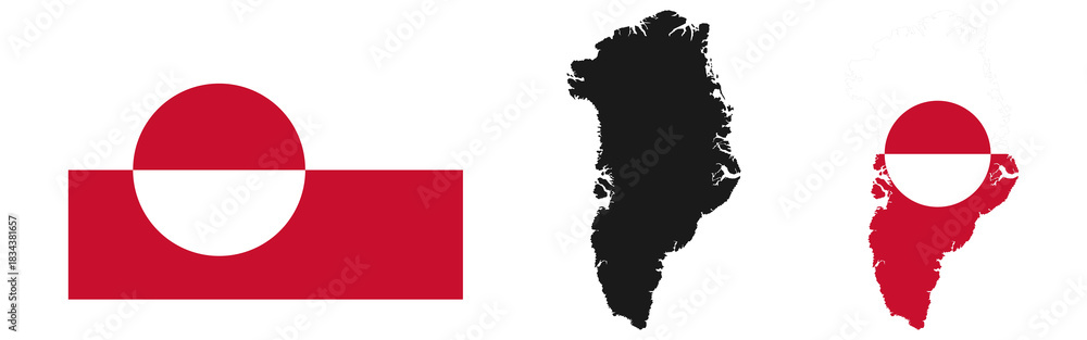 Obraz premium Greenland flag and map vector illustration
