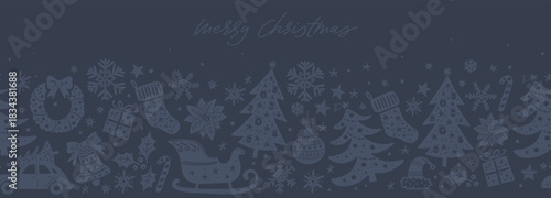 Cute hand drawn Christmas elements, fun festive background, great for textiles, wallpapers, surface design - vector