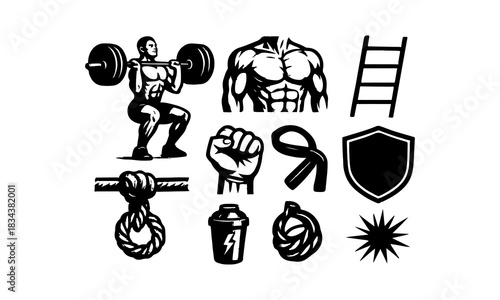 Fitness and weightlifting icons collection