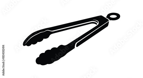 Simple black and white kitchen tongs illustration in silhouette style silhouette