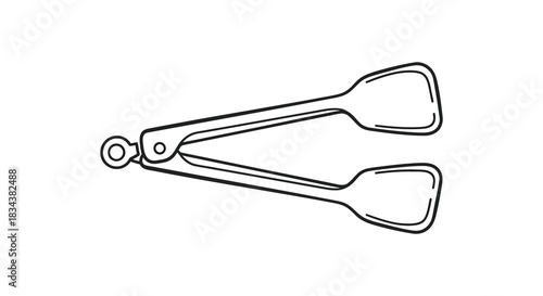Simple outline drawing of kitchen tongs utensil isolated on white background silhouette