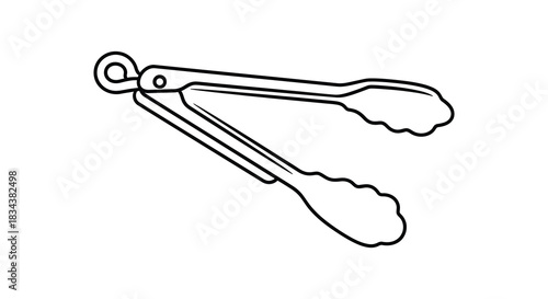 Outline illustration of kitchen tongs utensil in black and white silhouette