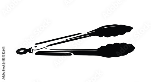 Kitchen tongs culinary tool black and white graphic illustration silhouette
