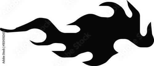 Black flame icon in flat style, fire silhouette with tribal blaze shapes and decorative heat graphic , monochrome burning element pack with synonym illustration